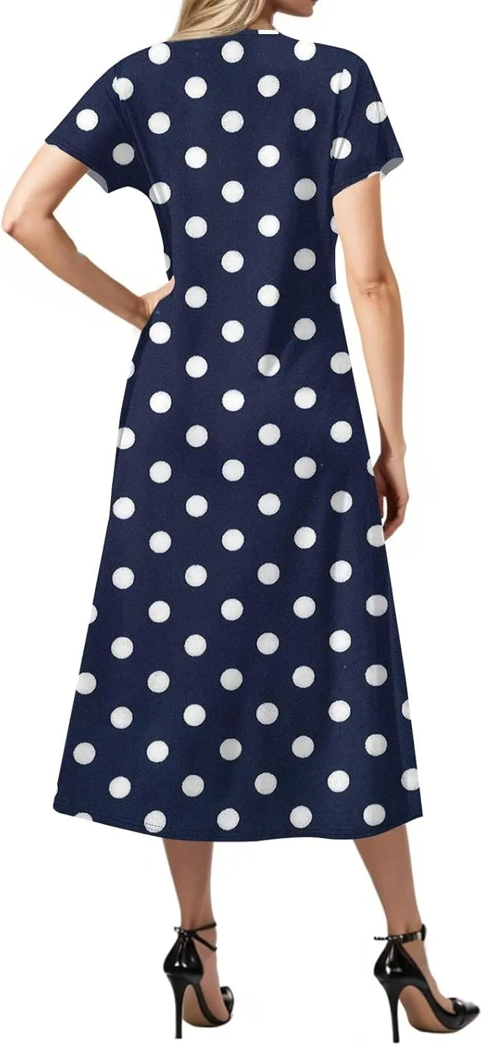 Beach Vacation Clothes for Women Summer Spring Dresses 2025 Short Sleeve Sundresses Slit Hem Maxi Dresses