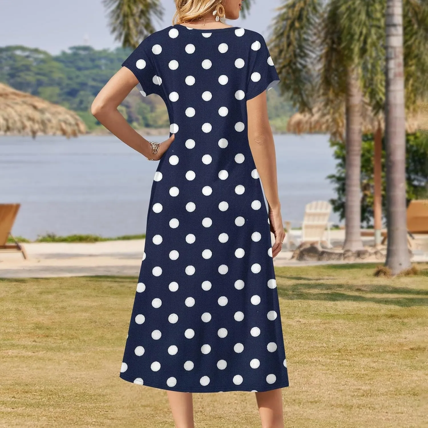 Beach Vacation Clothes for Women Summer Spring Dresses 2025 Short Sleeve Sundresses Slit Hem Maxi Dresses