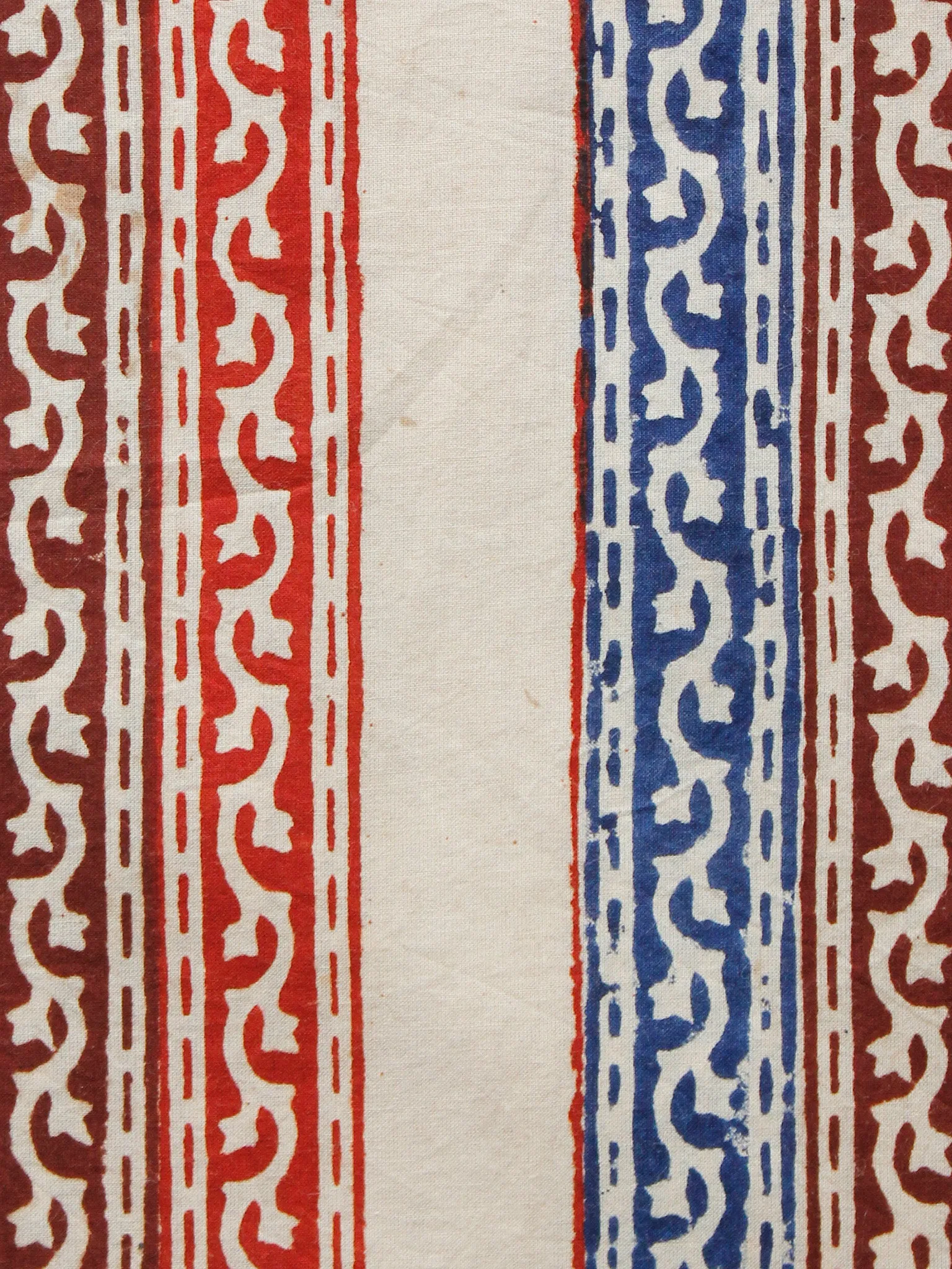 Beige Red Maroon Blue Hand Block Printed Cotton Fabric Per Meter - F001F1386