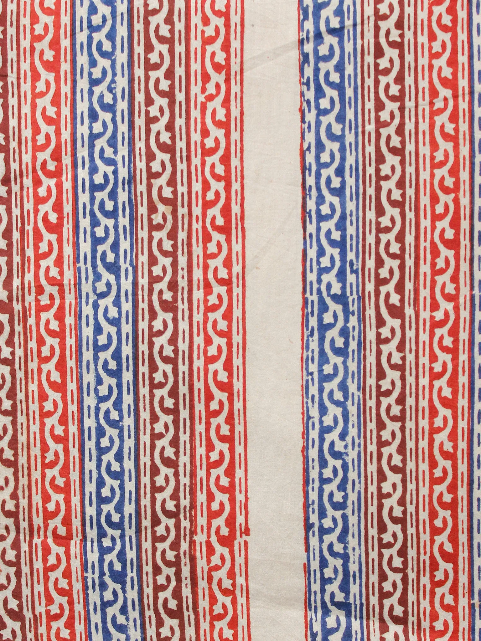 Beige Red Maroon Blue Hand Block Printed Cotton Fabric Per Meter - F001F1386