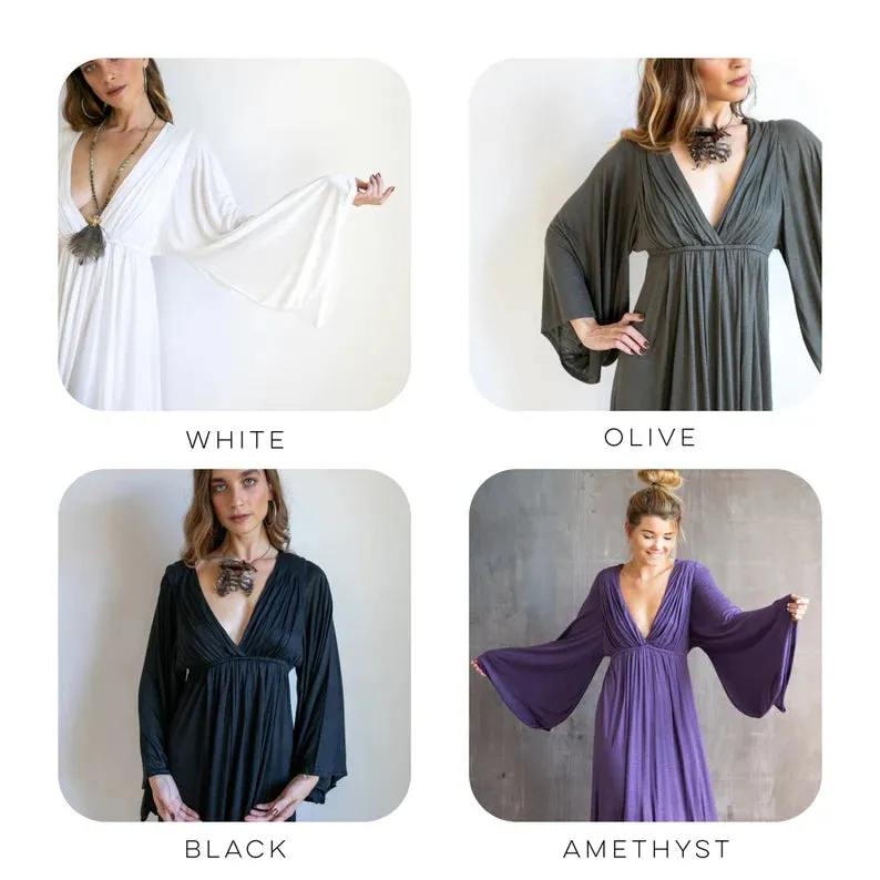 Bell Sleeve Goddess Dress | Boho Maxi Dress in White