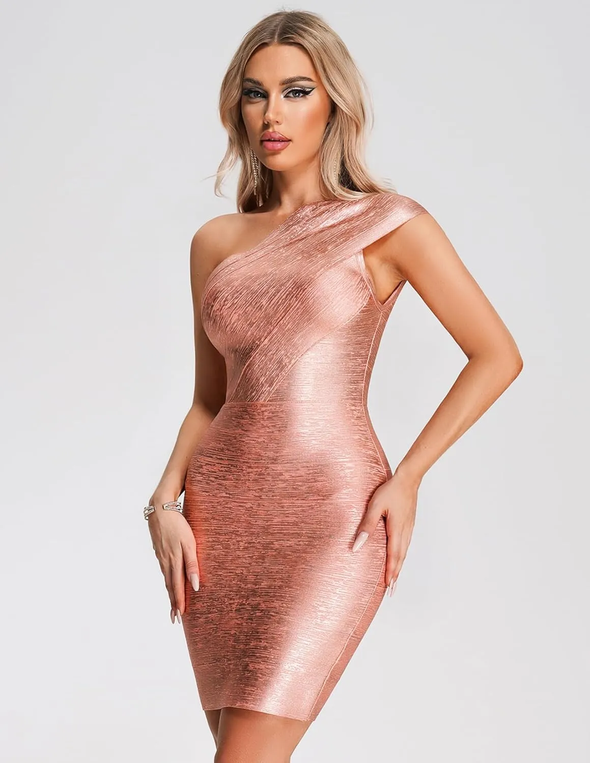 BELLA BARNETT Metallic Mini Cocktail Dress Sexy Bodycon Dress High Stretch Corset Dress for Women Night Out Dress