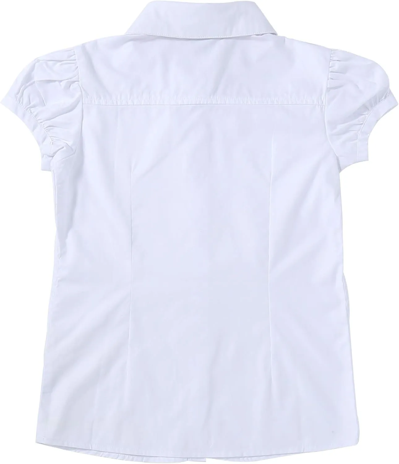 Bienzoe Girls Shirt Short Sleeve: White Button Up Kids School Uniform Cotton Oxford Collar Ruffle Dress Blouse