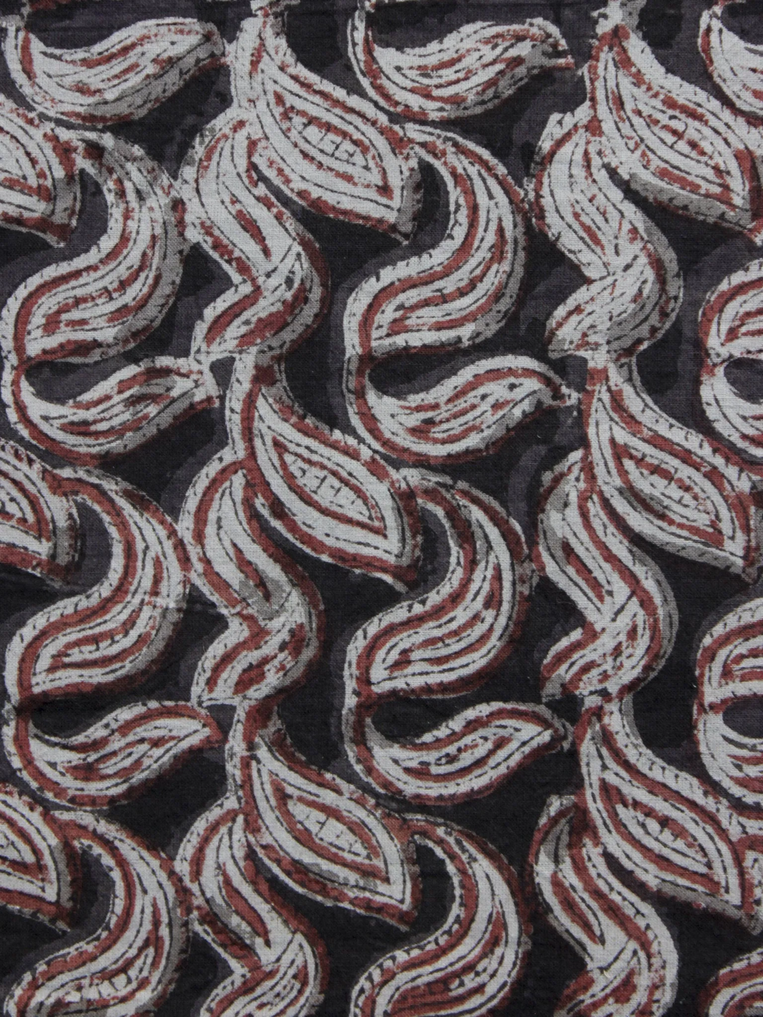 Black  Red Ivory Hand Block Printed Cotton Fabric Per Meter - F001F1155