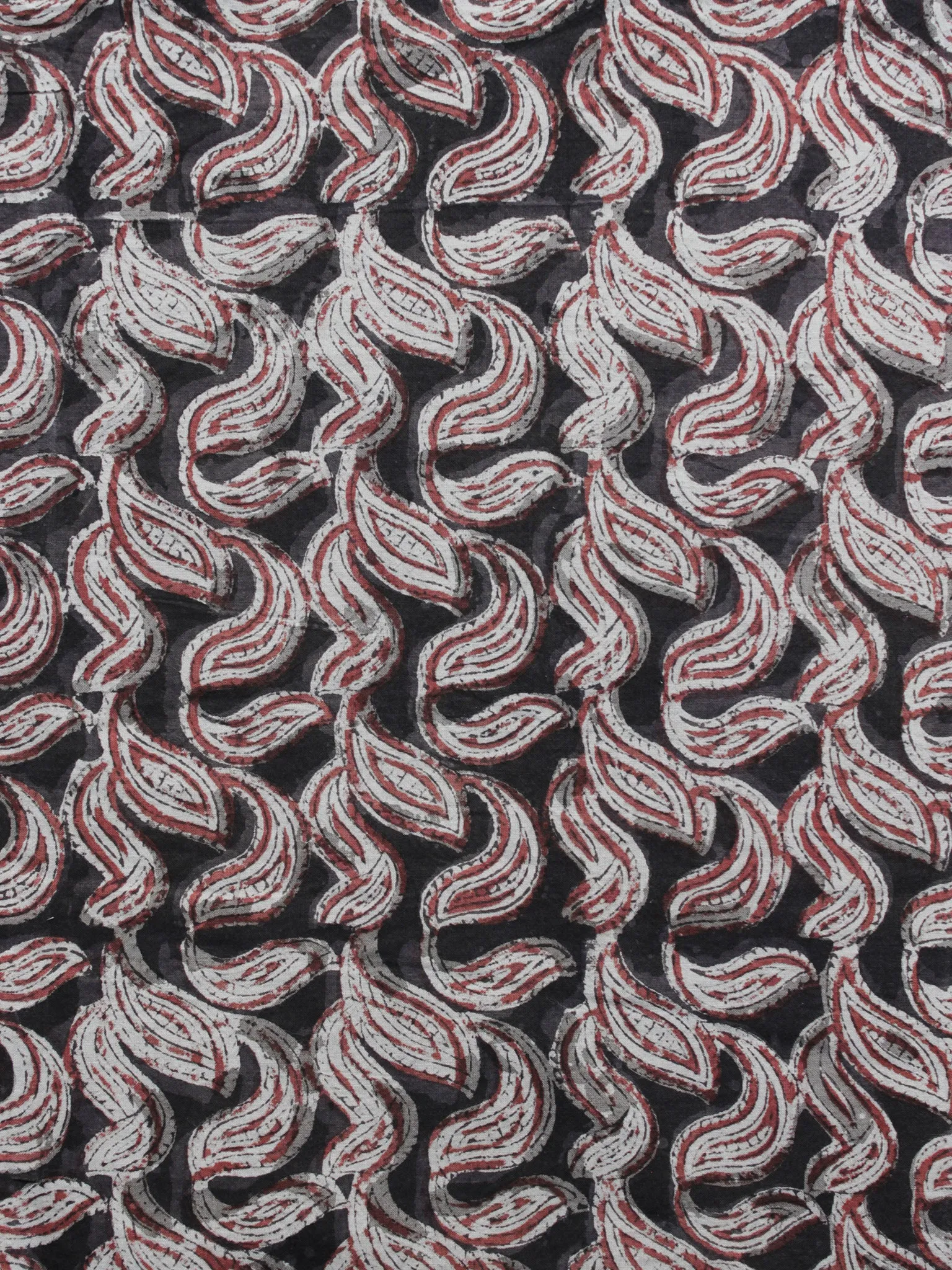 Black  Red Ivory Hand Block Printed Cotton Fabric Per Meter - F001F1155
