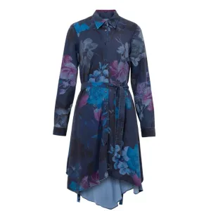 Blue Floral Shirt Collar Dress