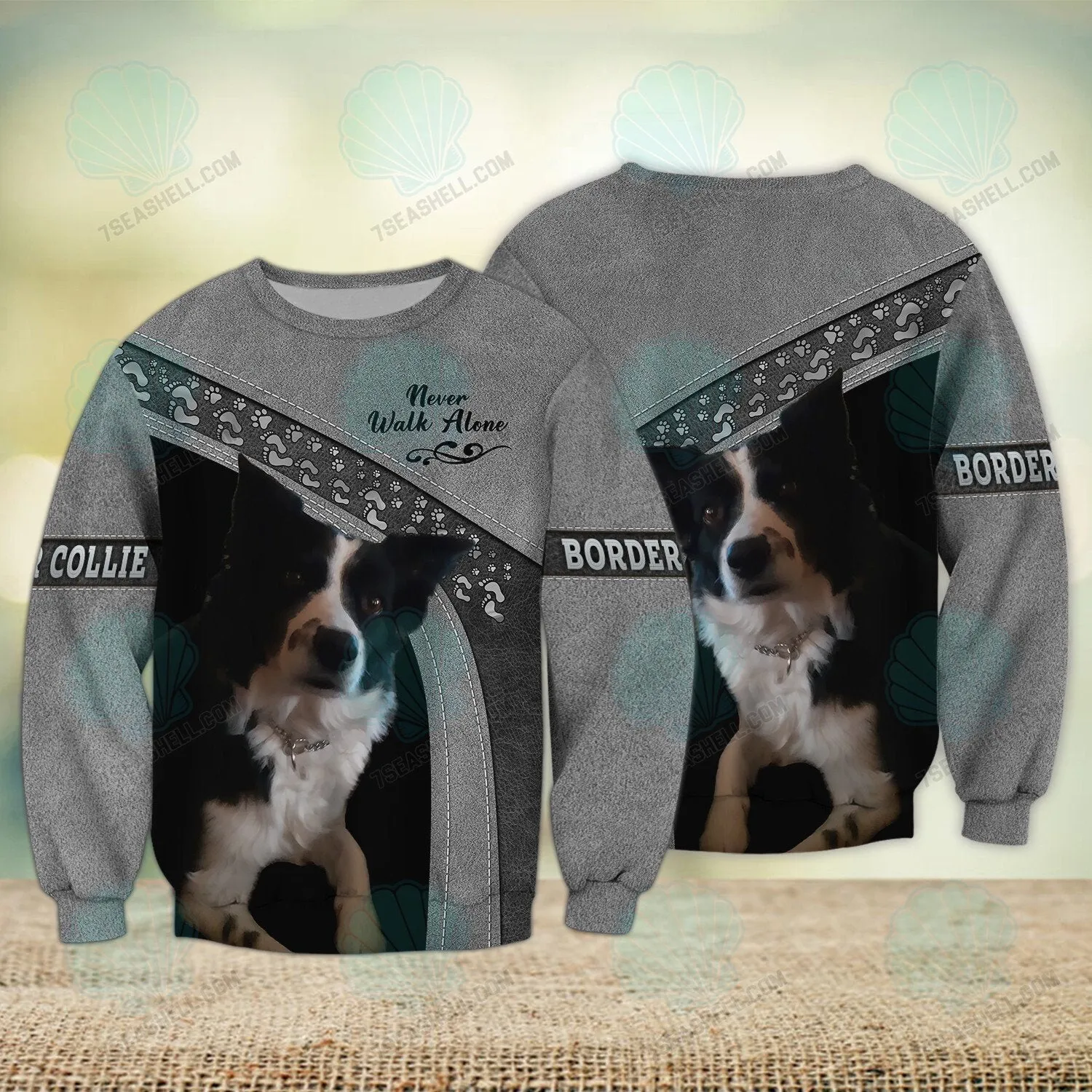 Border Collie Grey Never Walk Alone 3D Full Print Sweatshirt Shirts, Gift for Loss of Dog Christmas