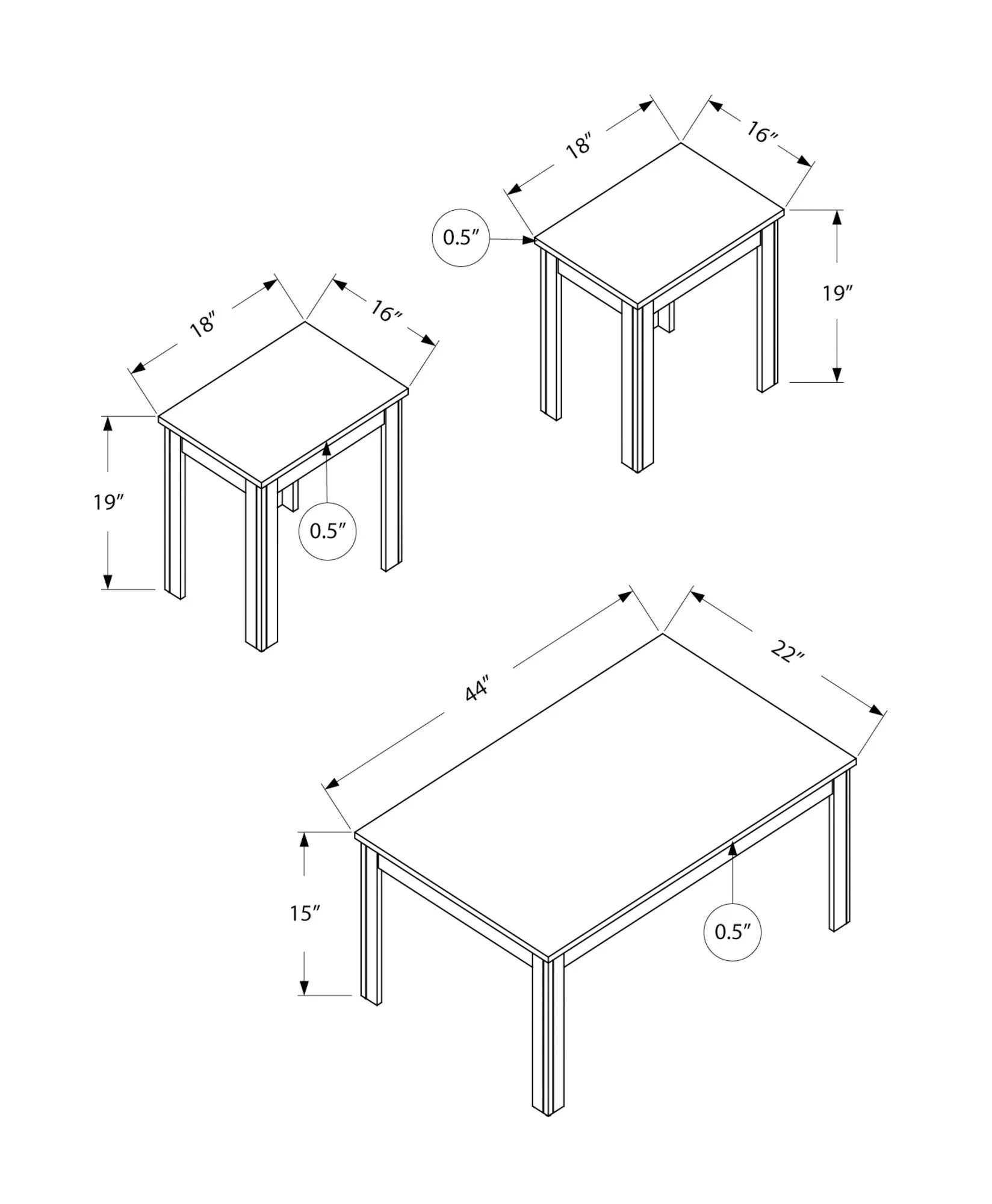 Coffee Table Set - 3Pcs Set / Dark Walnut
