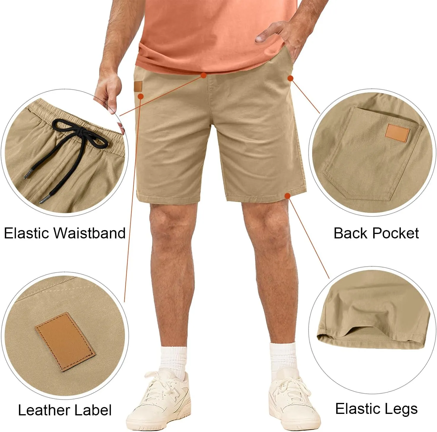 Comdecevis Mens Casual Shorts Stretch Waist Drawstring Summer Beach Twill Chino Golf Shorts