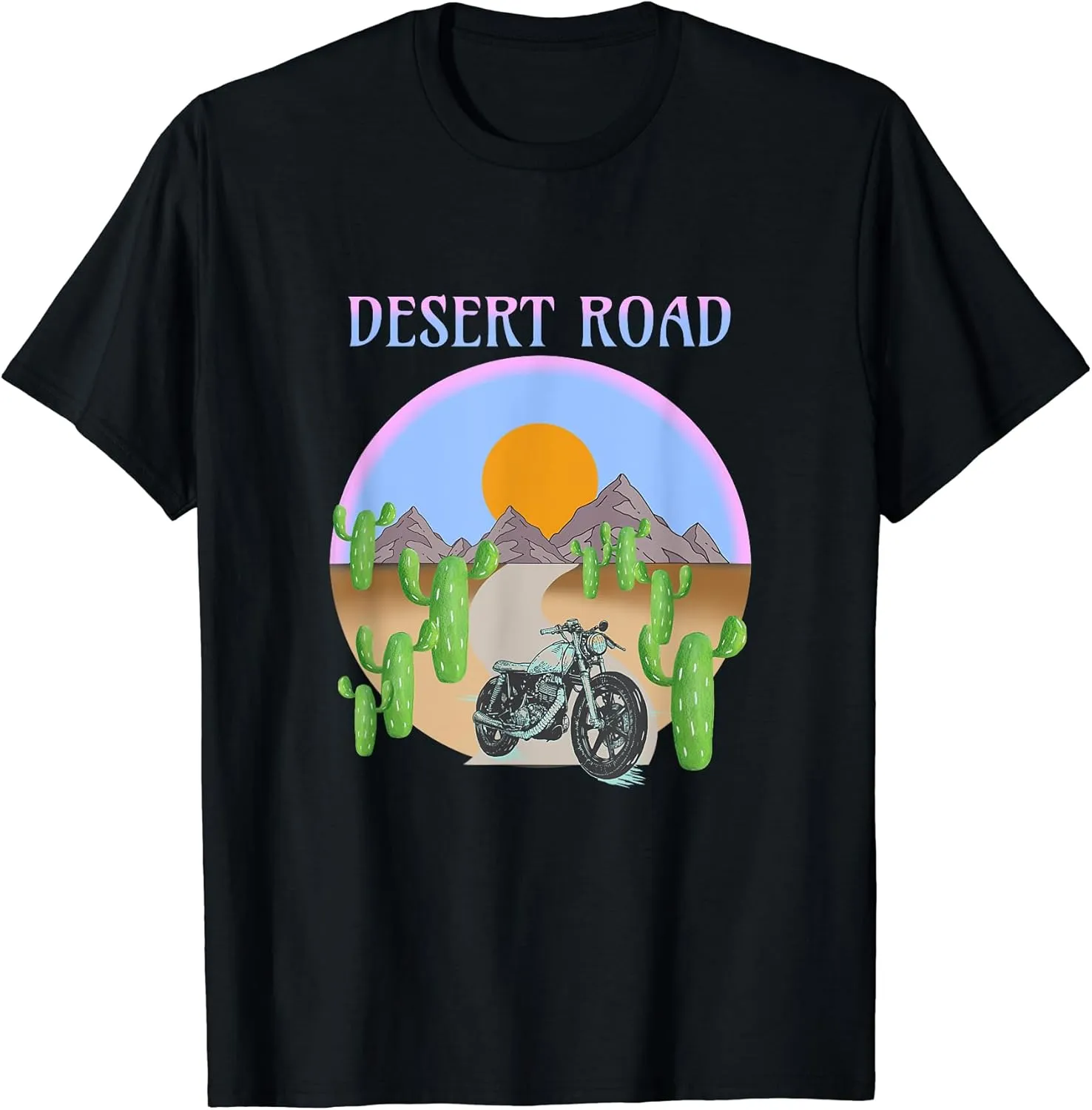 Cute Desert Road Motorcycle Cactus Nature Travel Adventure T-Shirt