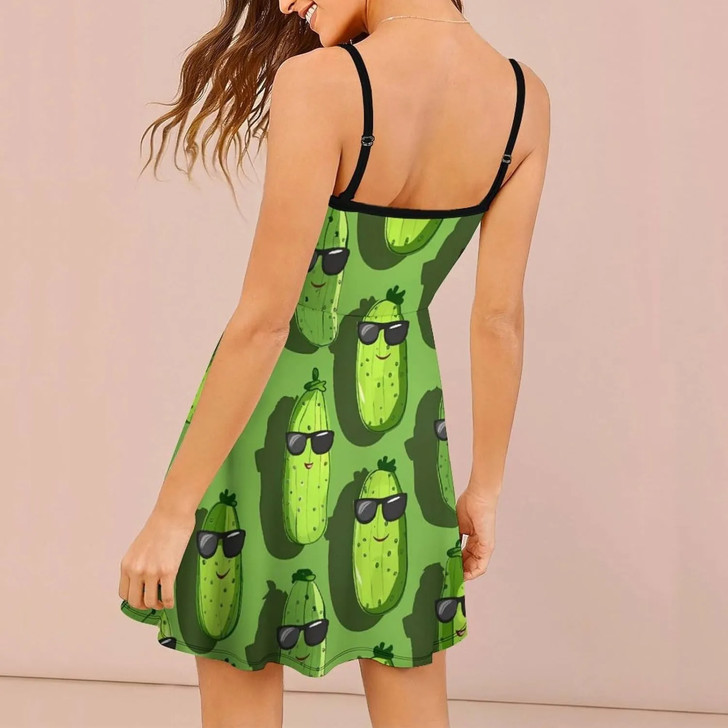 Cute Pickle Printed Women's Slip Dress Casual Sleeveless Swing Sundress Sexy Mini Dress for Summer Beach