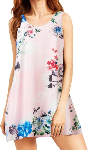 DIACACY Women's Casual Mini Sundress Floral Printed Summer Beach Tank Dress Scoop Neck Sleeveless Loose Dress