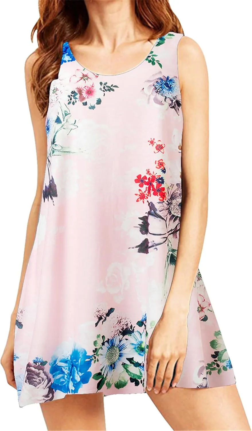 DIACACY Women's Casual Mini Sundress Floral Printed Summer Beach Tank Dress Scoop Neck Sleeveless Loose Dress