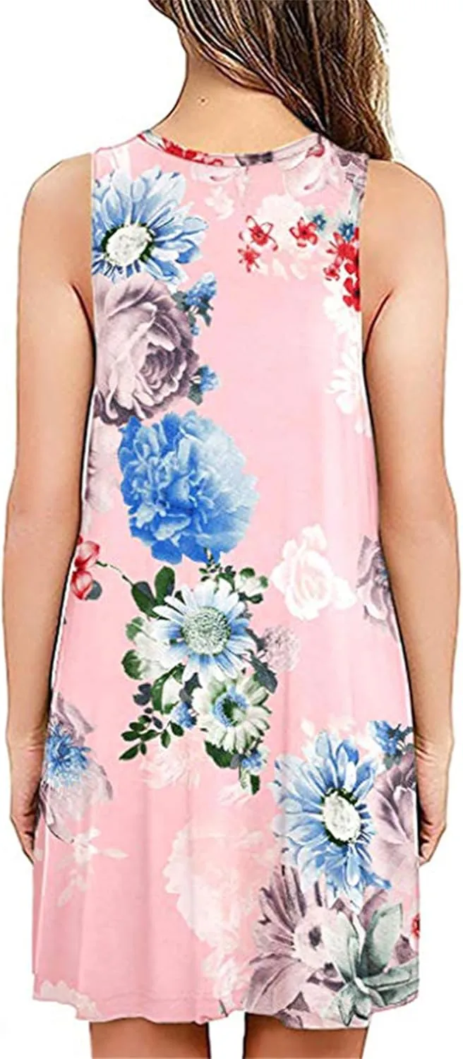DIACACY Women's Casual Mini Sundress Floral Printed Summer Beach Tank Dress Scoop Neck Sleeveless Loose Dress