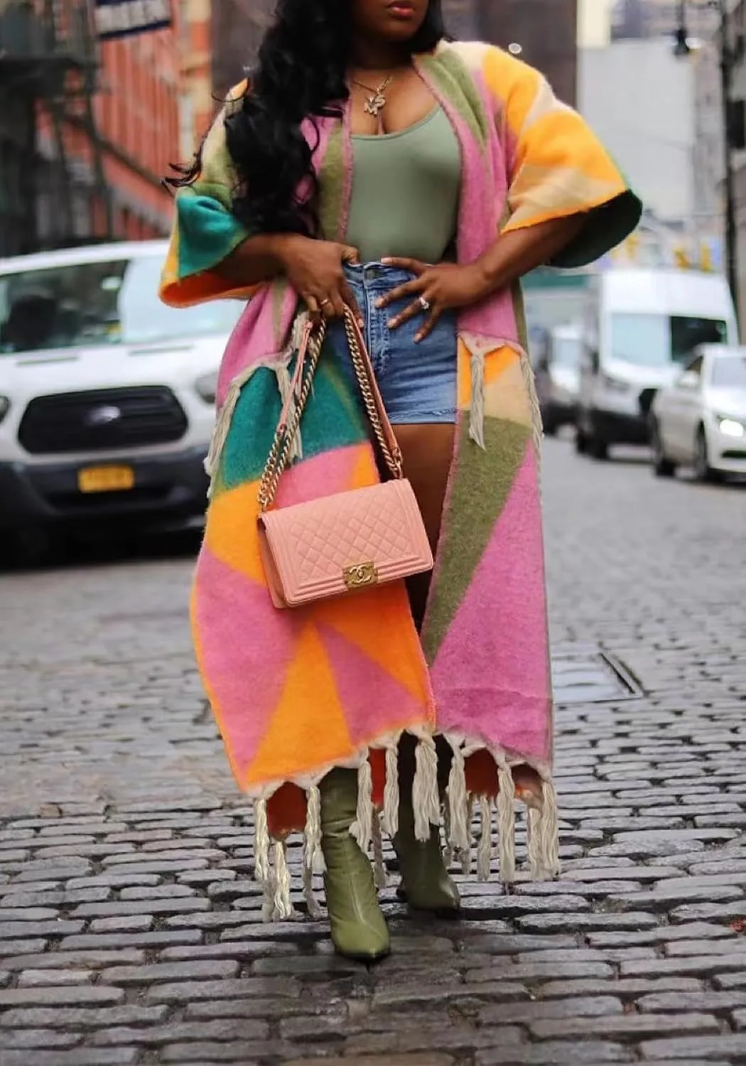 Ecirod Womens 2024 Fall Open Front Fringe Knit Cardigan Long Sweaters Aztec Double Slit Tassels Kimono Duster Cardigans