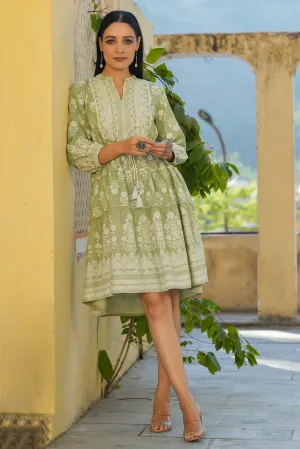 Green  Printed Teired Dress