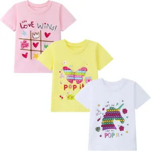 HILEELANG Girl Short Sleeve Tees Easter Graphic Cotton Summer T-Shirts 3Packs