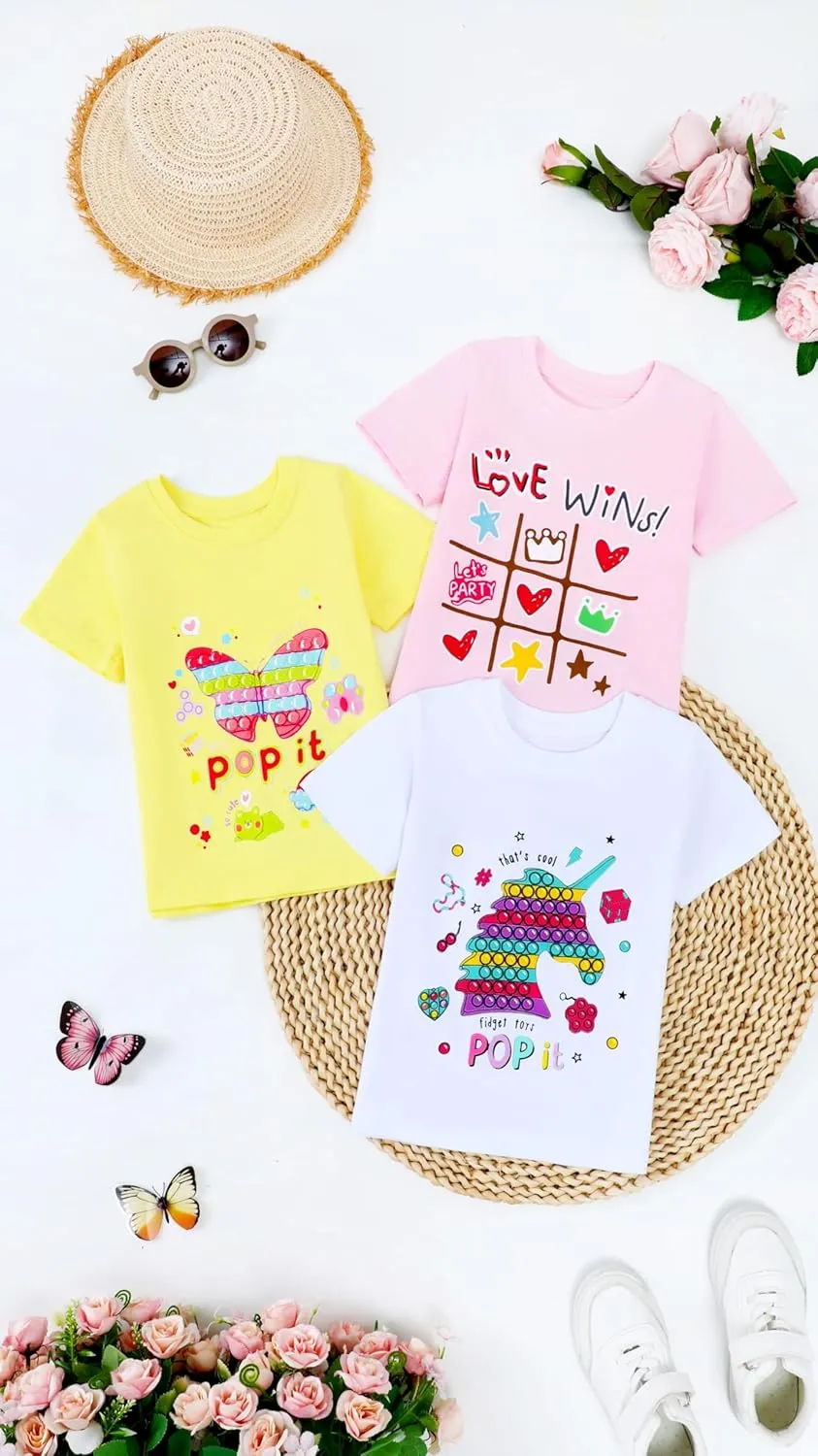 HILEELANG Girl Short Sleeve Tees Easter Graphic Cotton Summer T-Shirts 3Packs