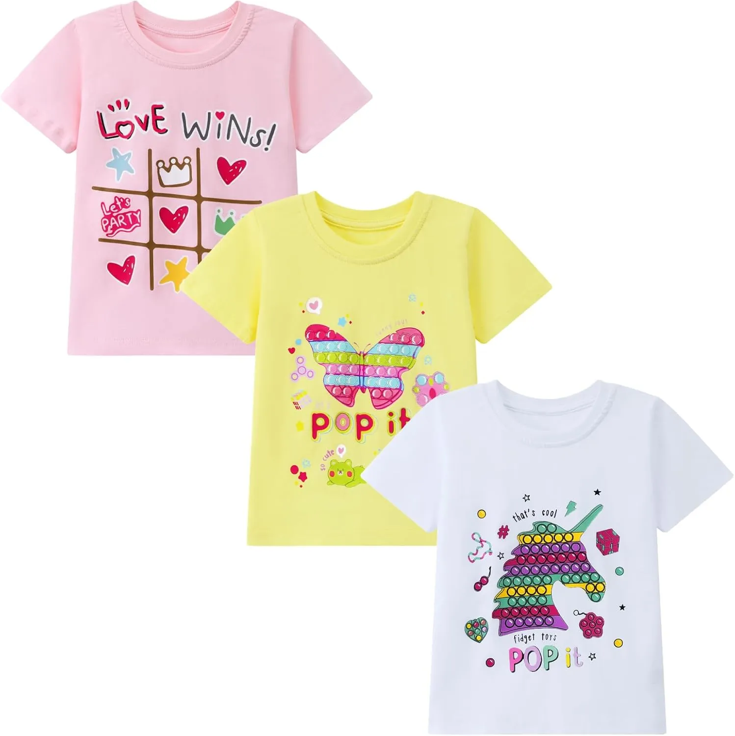 HILEELANG Girl Short Sleeve Tees Easter Graphic Cotton Summer T-Shirts 3Packs