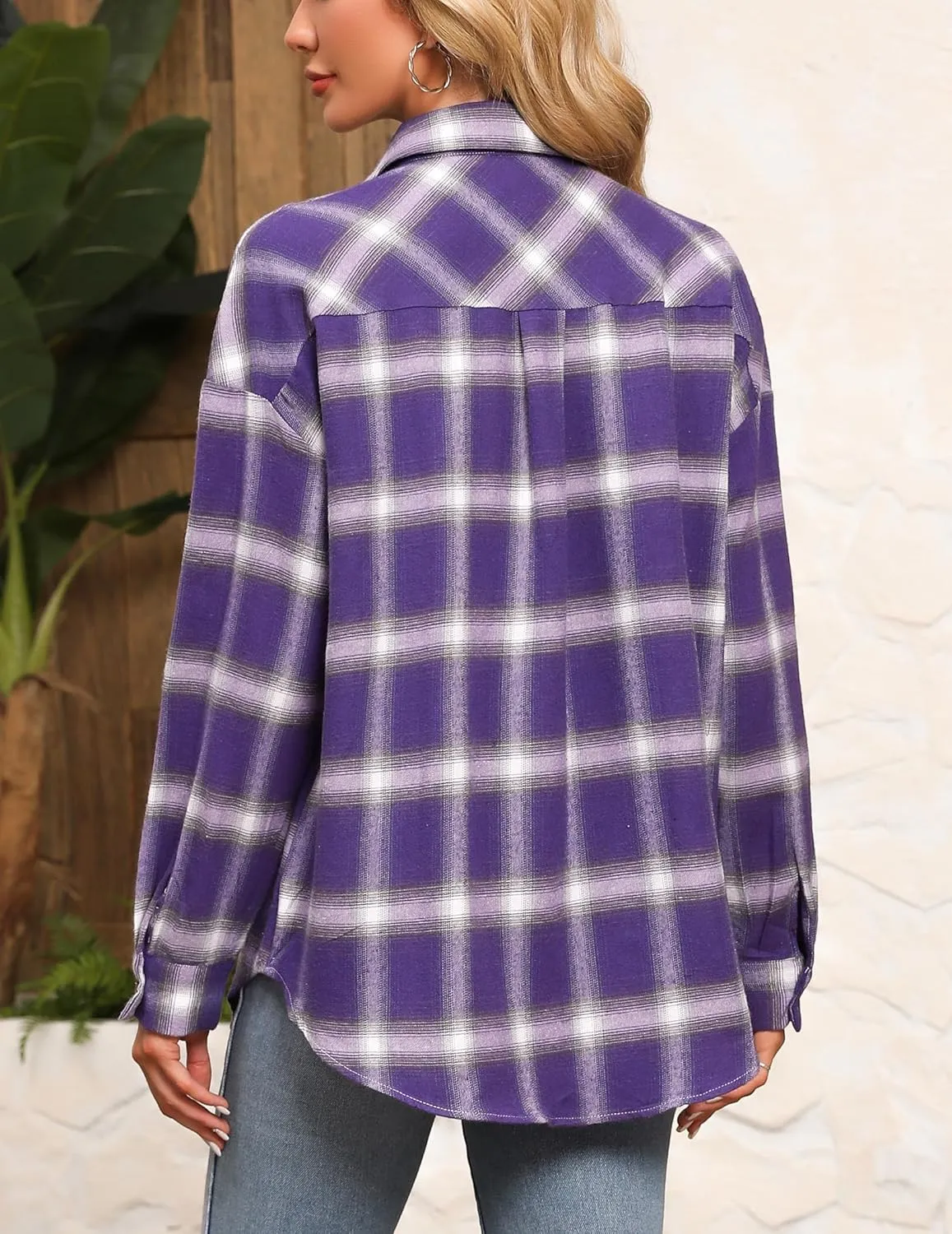 HOTOUCH Womens Flannel Plaid Shirts Cotton Casual Long Sleeve Blouse Classic Collared Button Down 2025 Fall Tops S-2XL