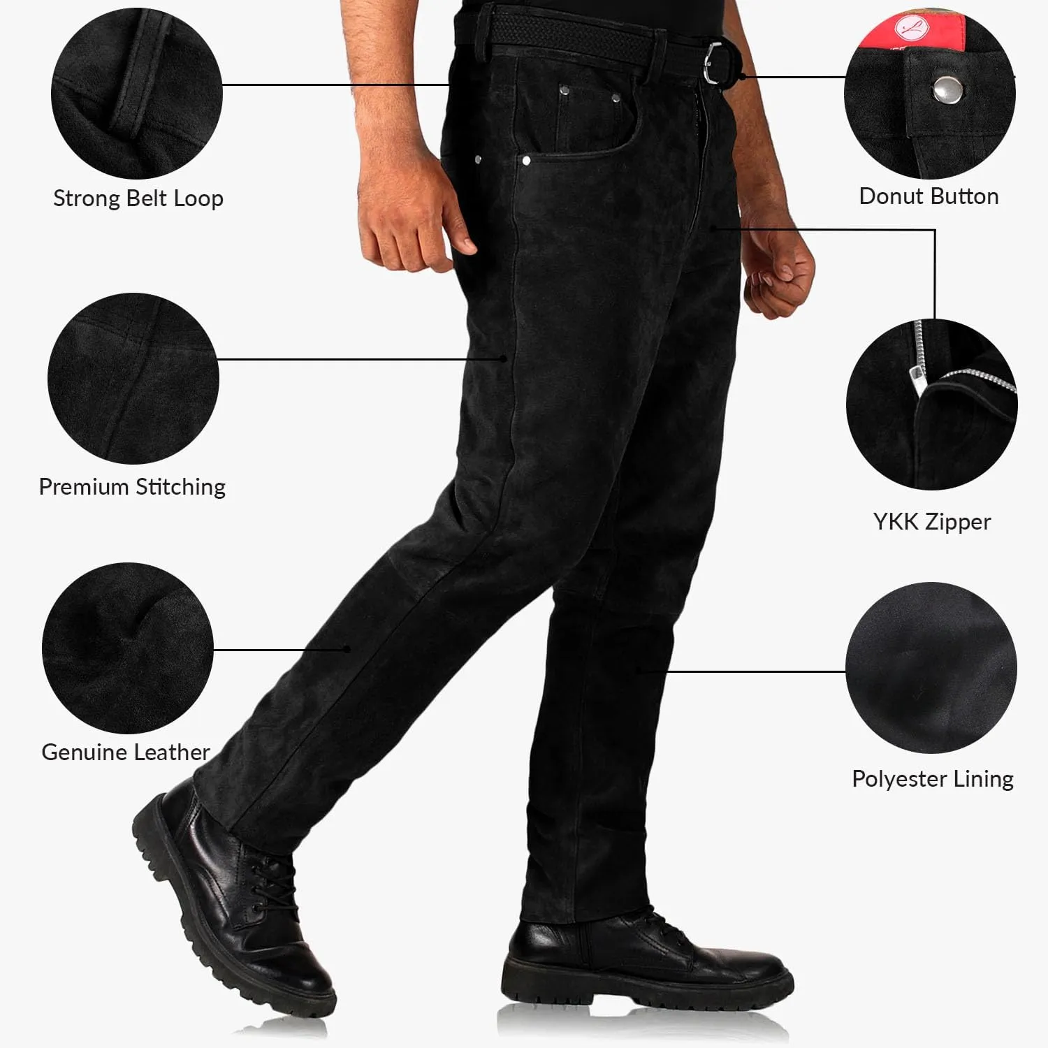 Laverapelle Men's Genuine Lambskin Leather Pants (Black, Leather Jeans) - 1804001