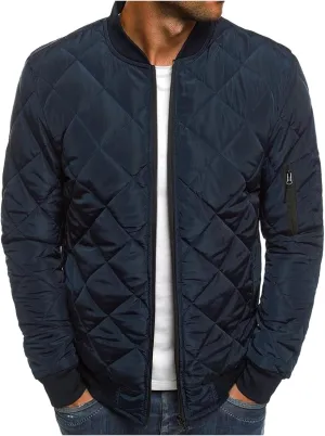 Men's Diamond Quilted Bomber Jacket Fall Winter Rib Varsity Lightweight Coat Flight Winter Warm Padded Coats for Men