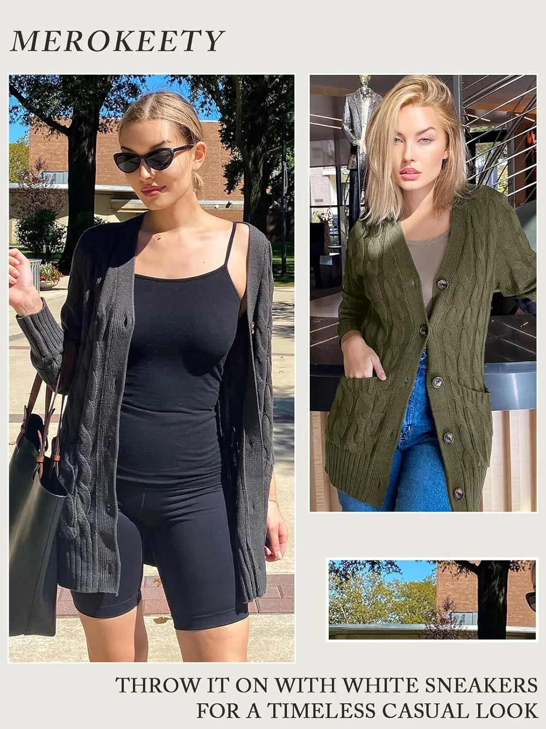 MEROKEETY Women's 2025 Fall Long Sleeve Cable Knit Sweater Open Front Cardigan Button Loose Outerwear