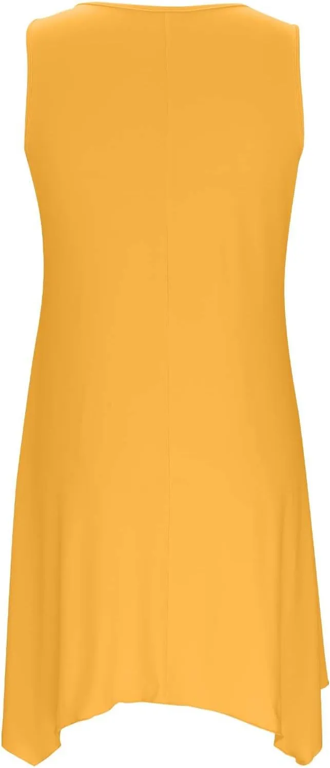 Plus Size Summer Dresses for Curvy Women Loose Casual O-Ring Shoulder Sleeveless Asymmetrical Hem Flowy Midi Dress