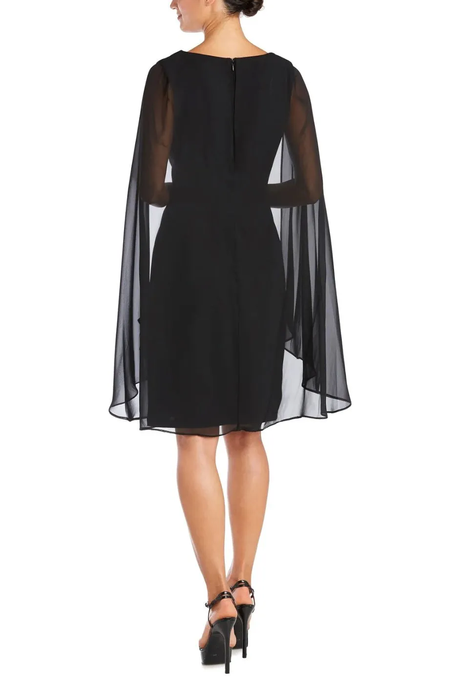 R&M Richards V-Neck Chiffon Sleeveless Embellished Ruched Side Zipper Back ITY Dress