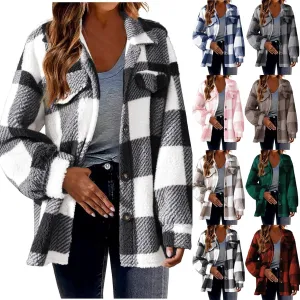 Shackets for Women 2024 Plus Size Fleece Lined Flannel Jacket,Plaid Button Down Shirt Fashion Fall Winter Outfits
