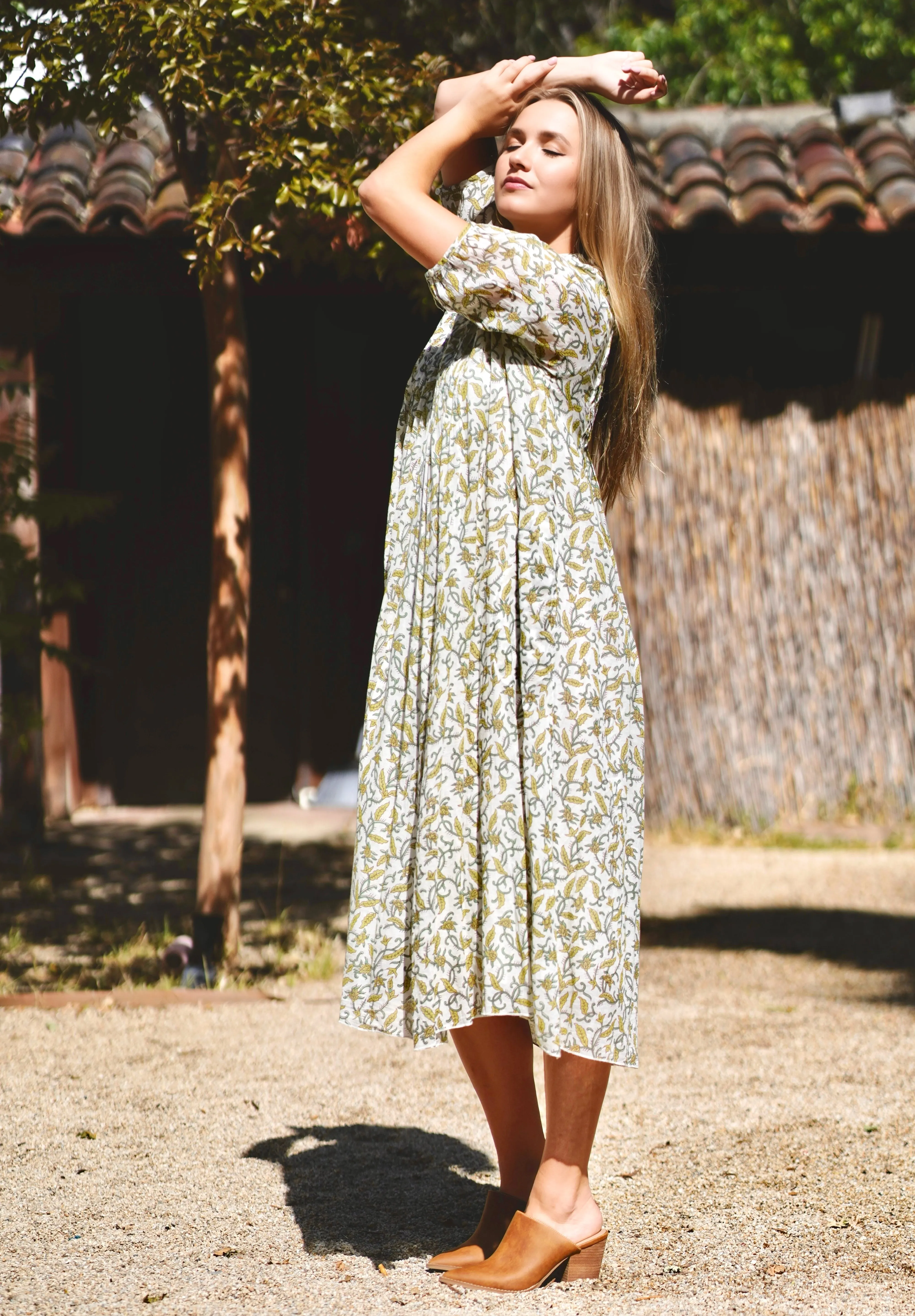 Skye Dress Hand Block Printed  Green