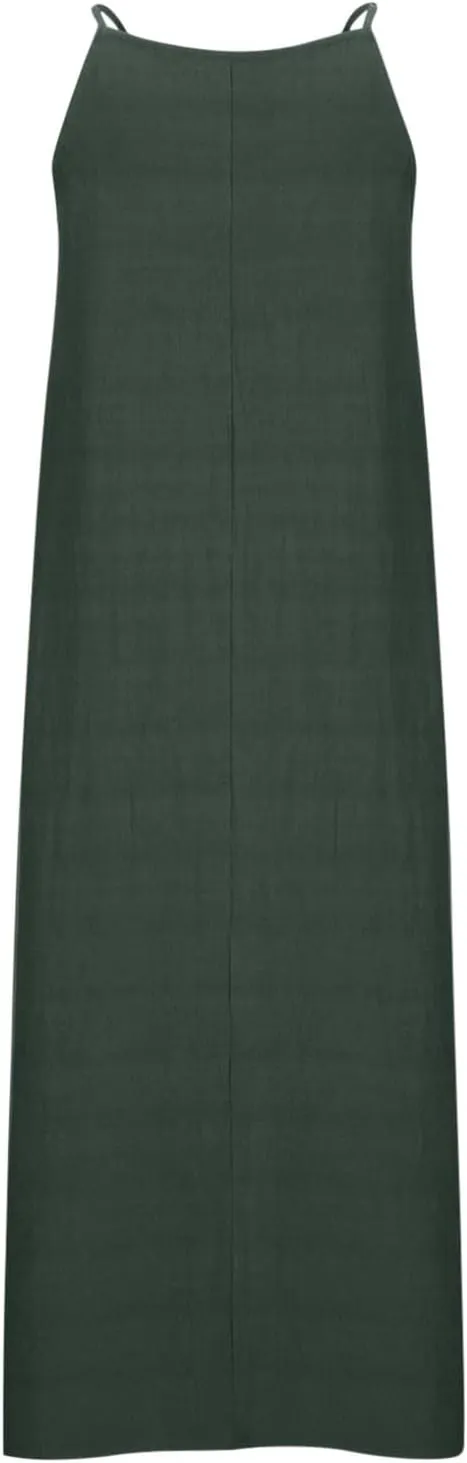 Spaghetti Strap Maxi Dresses for Women Solid Cotton Linen Elegant Slim Sundress Office Work Comfy Basic Long Dress