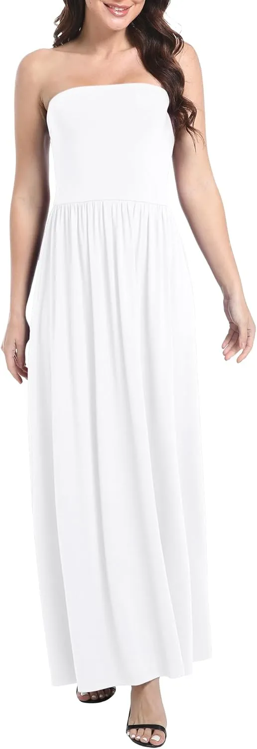Urban CoCo Women's Strapless Ruched Maxi Dress Flowy Sleeveless A-Line Dresses