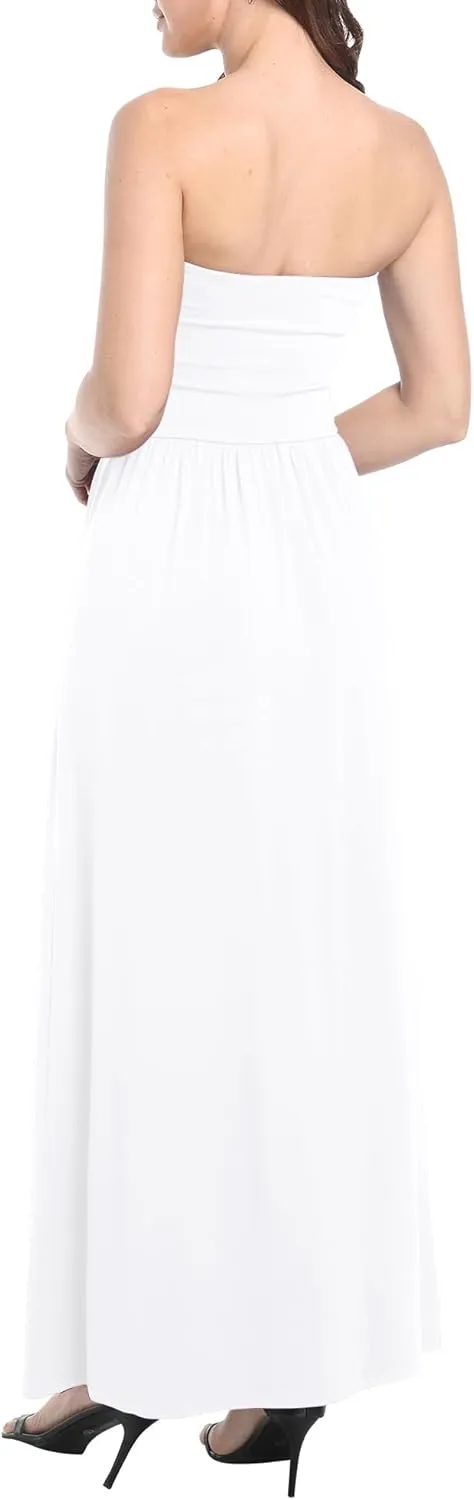 Urban CoCo Women's Strapless Ruched Maxi Dress Flowy Sleeveless A-Line Dresses