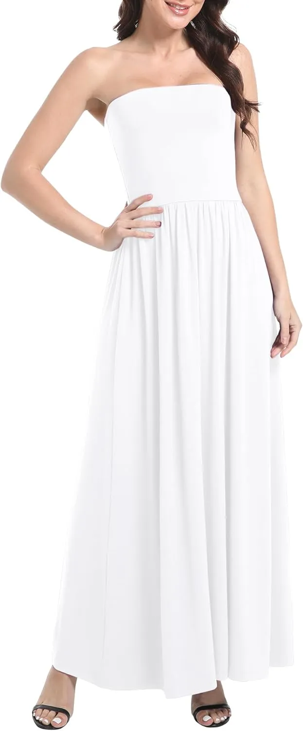Urban CoCo Women's Strapless Ruched Maxi Dress Flowy Sleeveless A-Line Dresses