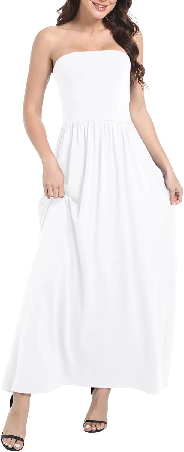 Urban CoCo Women's Strapless Ruched Maxi Dress Flowy Sleeveless A-Line Dresses