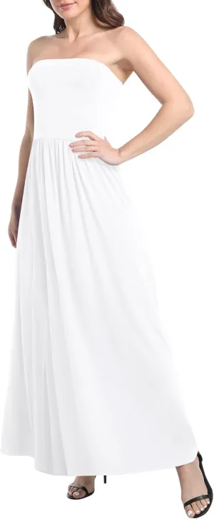 Urban CoCo Women's Strapless Ruched Maxi Dress Flowy Sleeveless A-Line Dresses