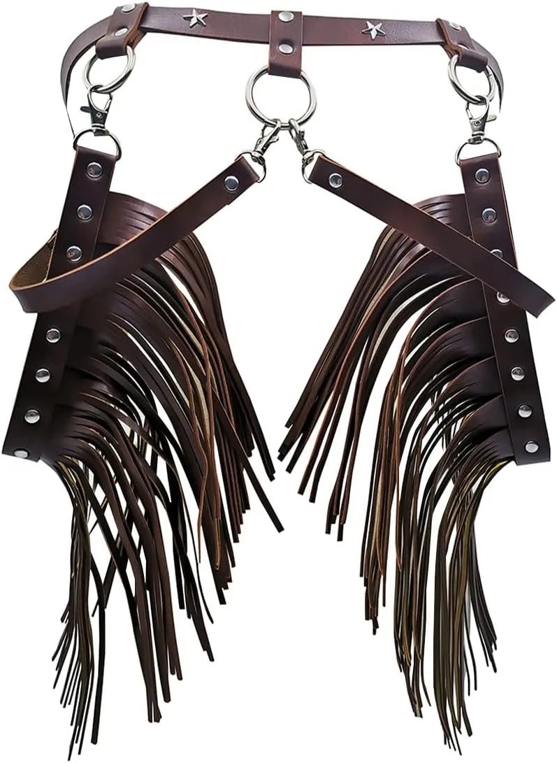 Women Body Harness Garter Punk Leather Waist Belts with Fringe Gothic Leg Tassel Belt for Dress Festival Dance Consume