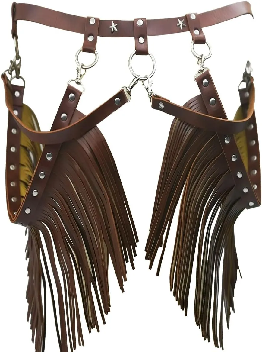 Women Body Harness Garter Punk Leather Waist Belts with Fringe Gothic Leg Tassel Belt for Dress Festival Dance Consume