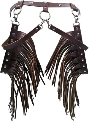 Women Body Harness Garter Punk Leather Waist Belts with Fringe Gothic Leg Tassel Belt for Dress Festival Dance Consume