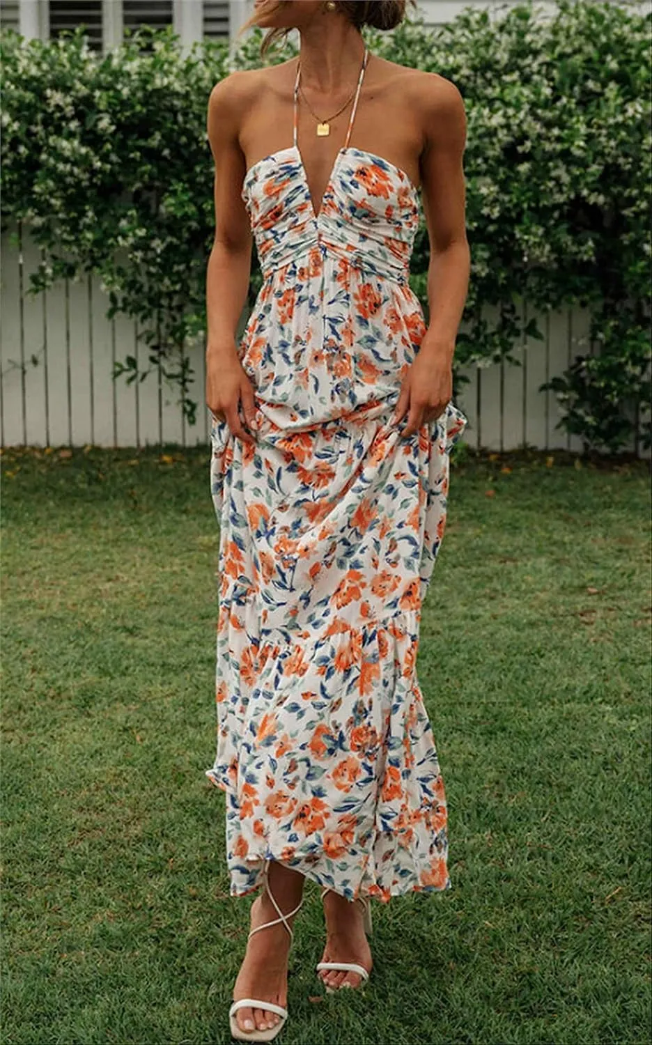 Women Summer Casual Maxi Dress Boho Dress Sleevelss Tie up Flowy Dress Cutout Long Dress Vacation Beach Dress