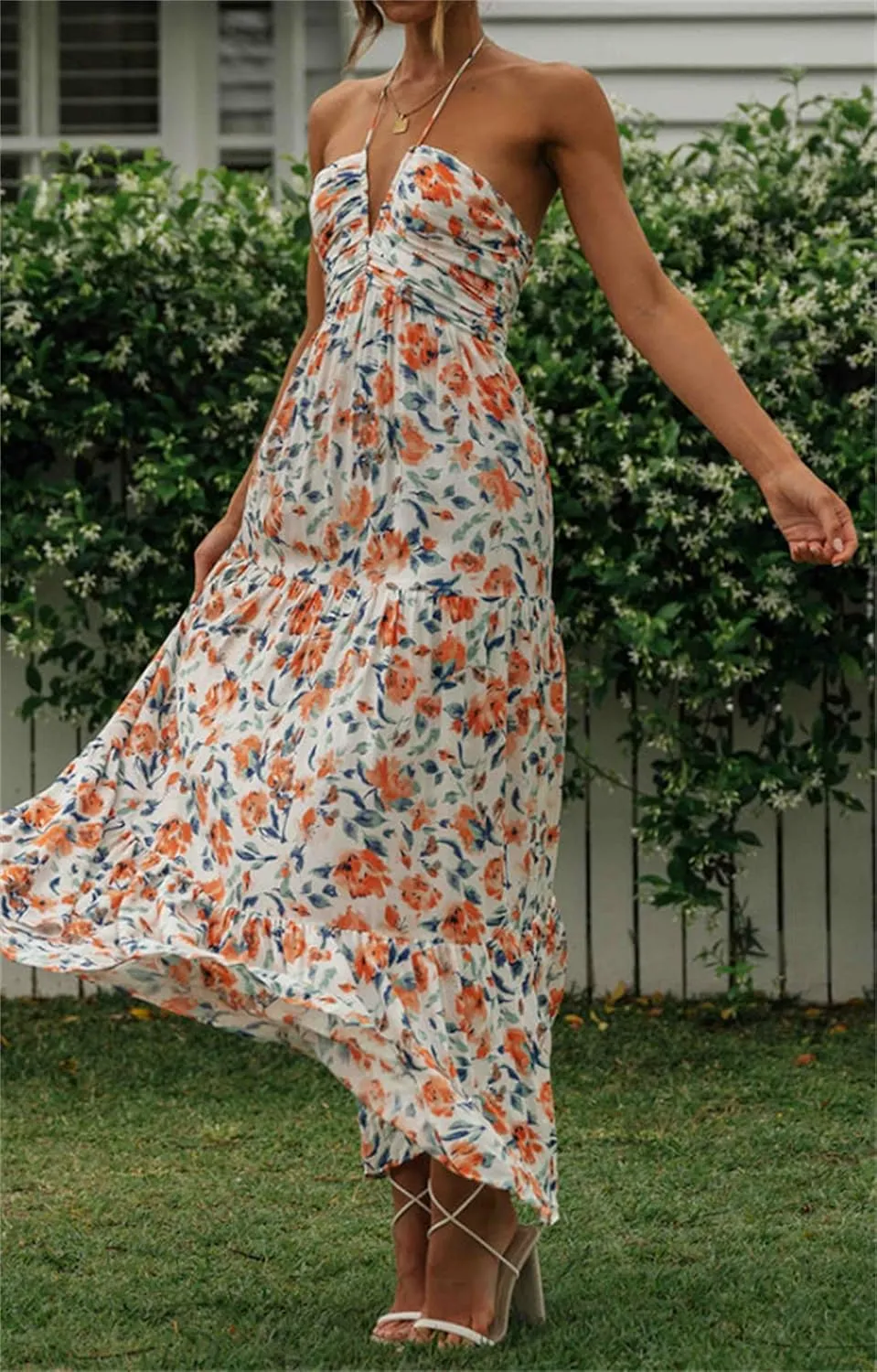 Women Summer Casual Maxi Dress Boho Dress Sleevelss Tie up Flowy Dress Cutout Long Dress Vacation Beach Dress