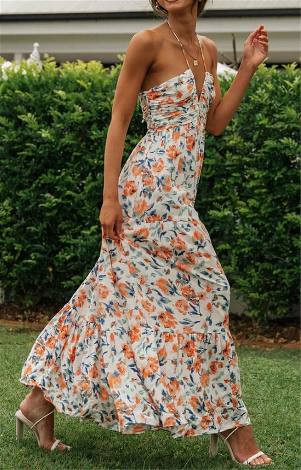 Women Summer Casual Maxi Dress Boho Dress Sleevelss Tie up Flowy Dress Cutout Long Dress Vacation Beach Dress