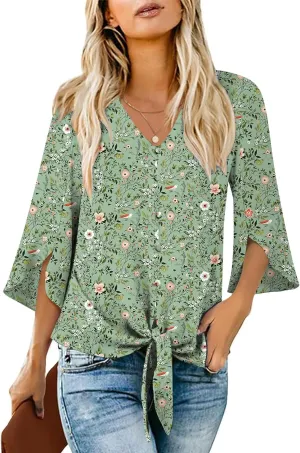 Womens 2025 Casual Summer Tops V-Neck Button Down Shirts Loose Fit Tunic Blouses
