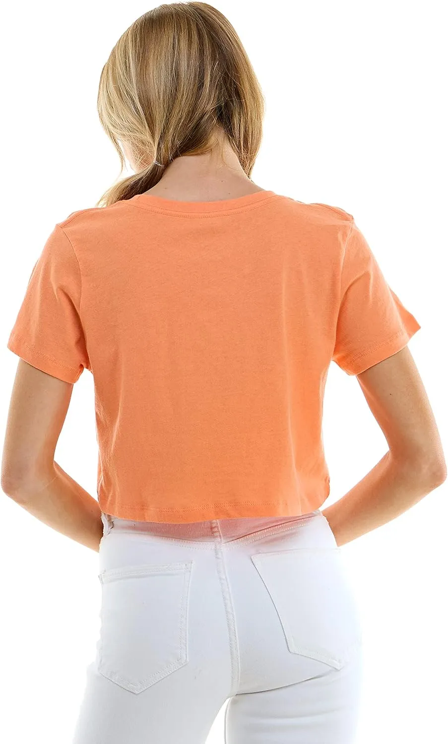 Women's Boxy Crop Top Round Neck Short Sleeve Casual 100% Cotton Cropped Tee T-Shirt