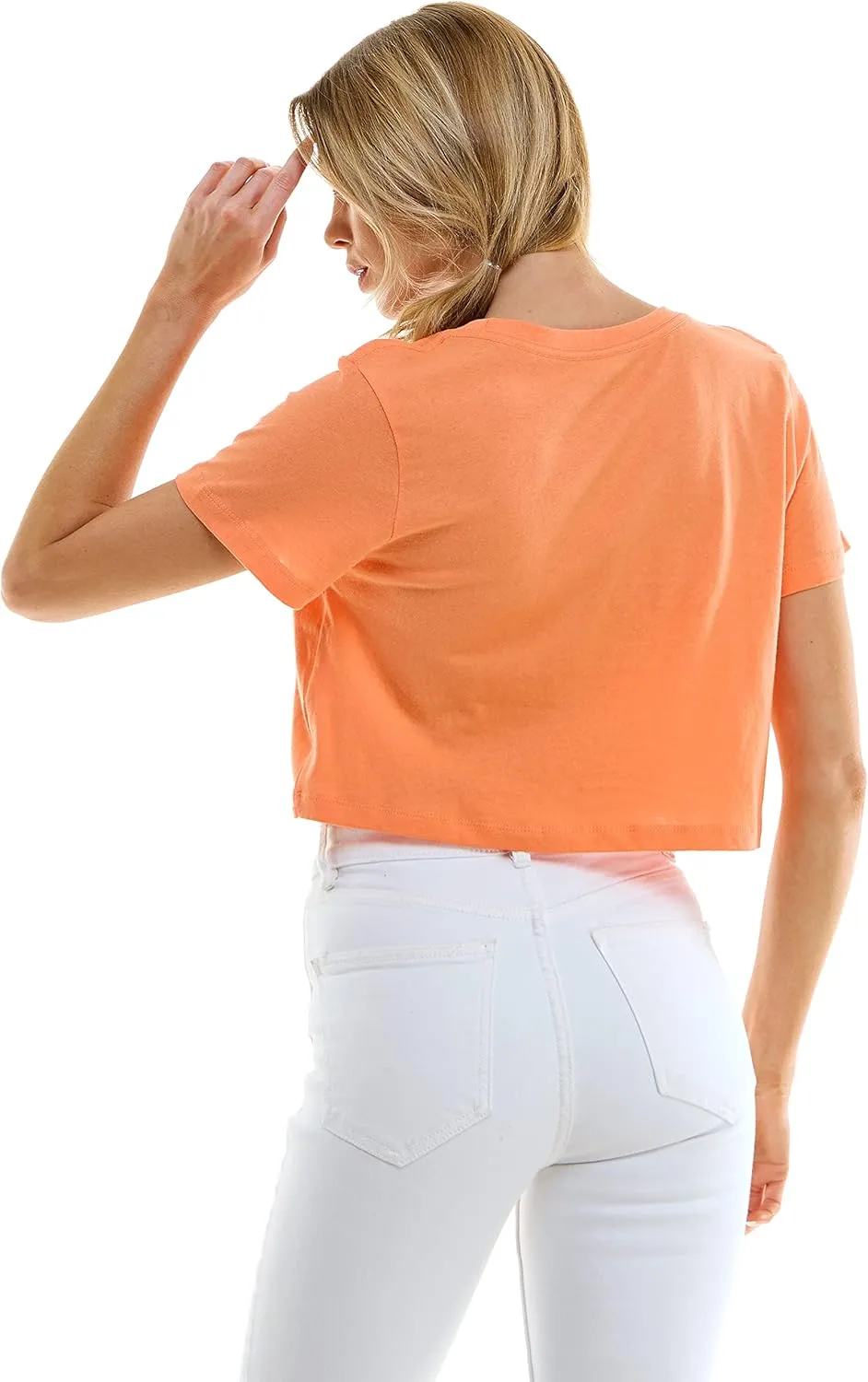 Women's Boxy Crop Top Round Neck Short Sleeve Casual 100% Cotton Cropped Tee T-Shirt
