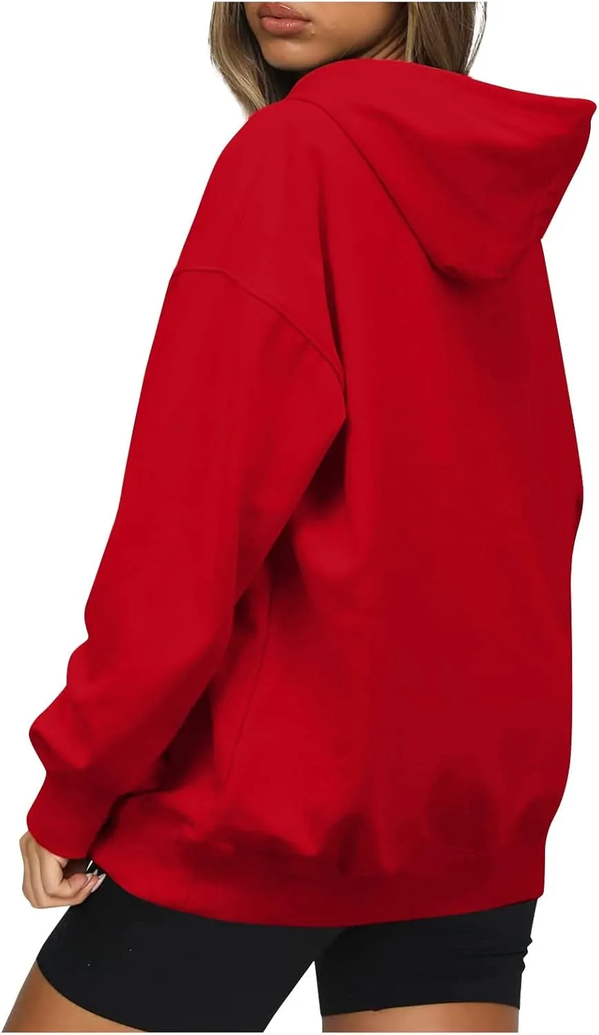 Women's Casual Hoodies Long Sleeve Lightweight Solid Pullover Tops Loose Fall Winter Sweatshirt with Pocket