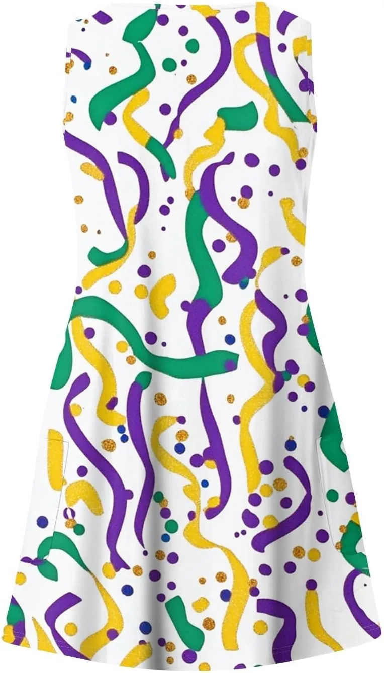 Women's Summer Dresses 2025 Printed Swimsuit Coverup Beach Vacation Sundress Sleeveless Casual Dress with Pocket