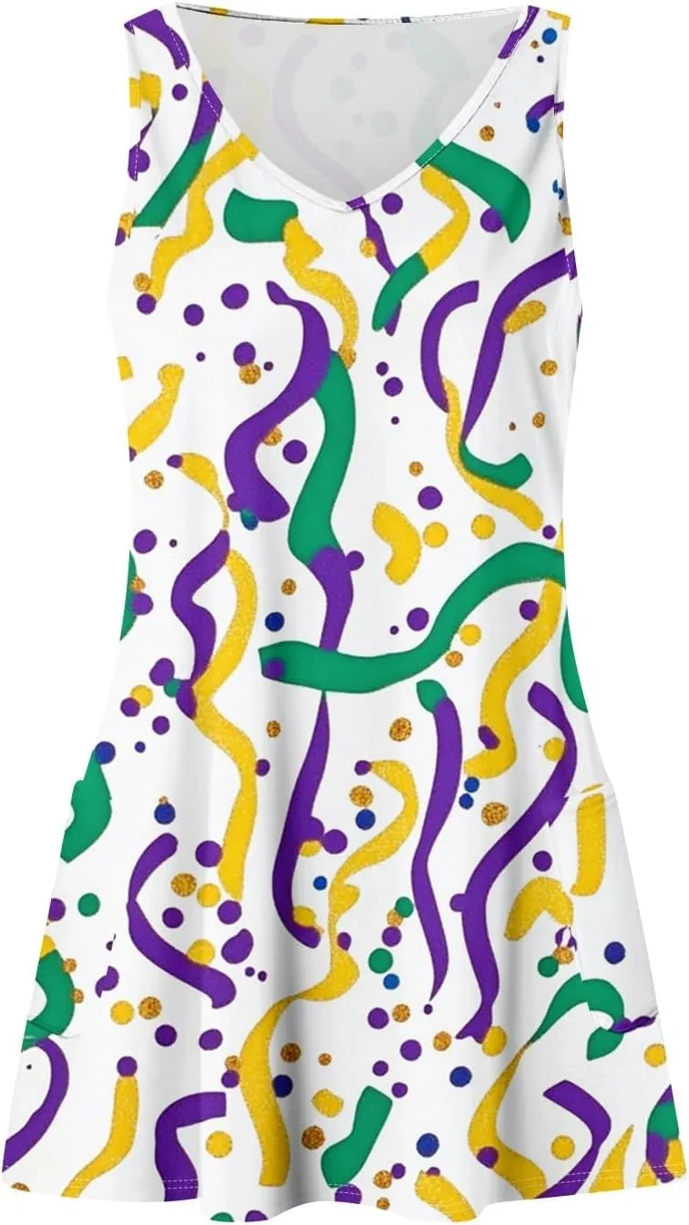 Women's Summer Dresses 2025 Printed Swimsuit Coverup Beach Vacation Sundress Sleeveless Casual Dress with Pocket