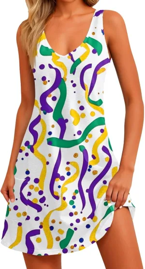 Women's Summer Dresses 2025 Printed Swimsuit Coverup Beach Vacation Sundress Sleeveless Casual Dress with Pocket